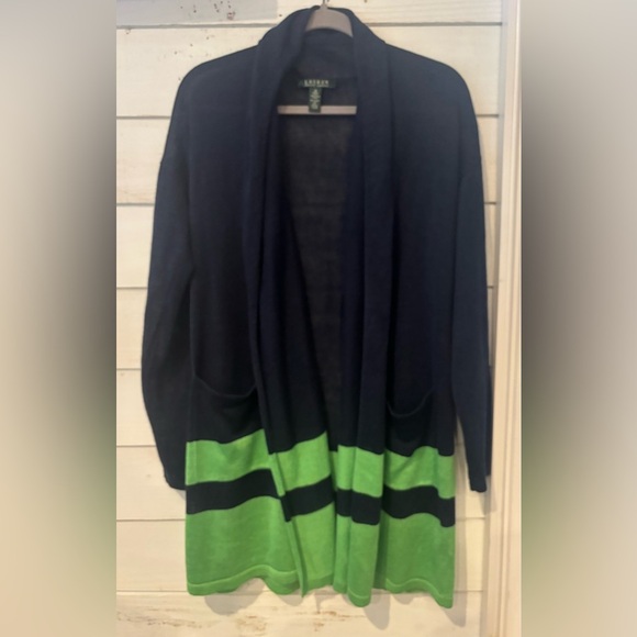 Lauren Ralph Lauren Linen Blend Border Stripe Cardigan
Navy/Green Size Medium - Picture 13 of 16